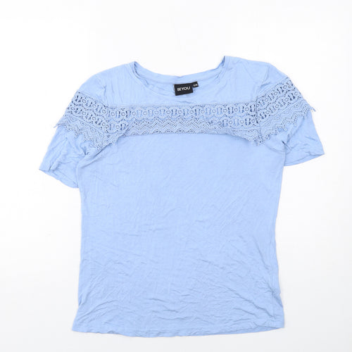 Be You Womens Blue Viscose Basic T-Shirt Size 12 Round Neck - Broderie Anglaise