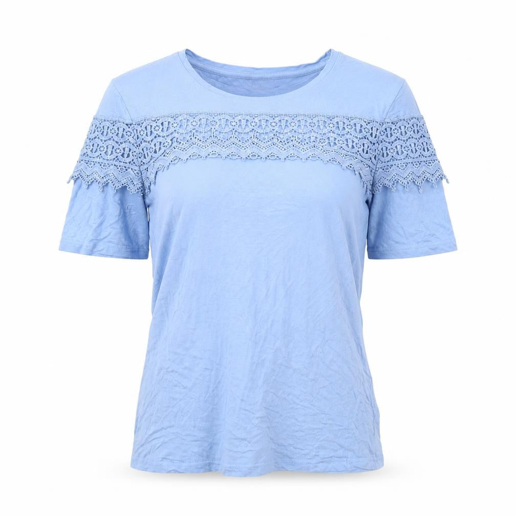 Be You Womens Blue Viscose Basic T-Shirt Size 12 Round Neck - Broderie Anglaise