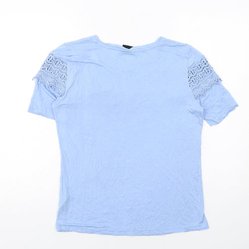 Be You Womens Blue Viscose Basic T-Shirt Size 12 Round Neck - Broderie Anglaise