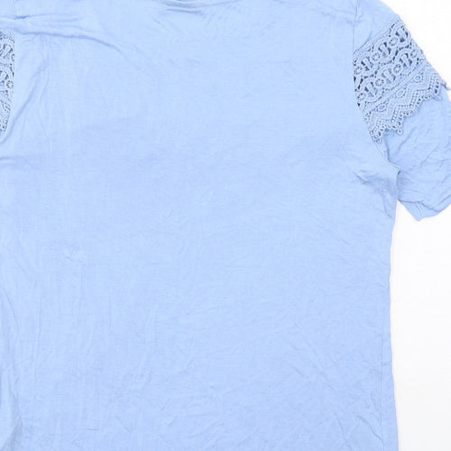 Be You Womens Blue Viscose Basic T-Shirt Size 12 Round Neck - Broderie Anglaise