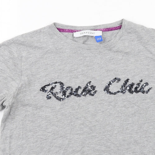 Harpenne Womens Grey Cotton Basic T-Shirt Size 10 Round Neck - Rock Chic