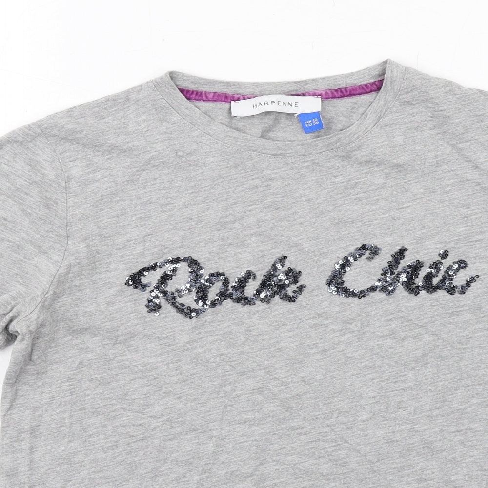 Harpenne Womens Grey Cotton Basic T-Shirt Size 10 Round Neck - Rock Chic