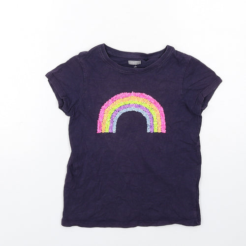 NEXT Girls Blue Cotton Basic T-Shirt Size 9 Years Boat Neck Pullover - Rainbow