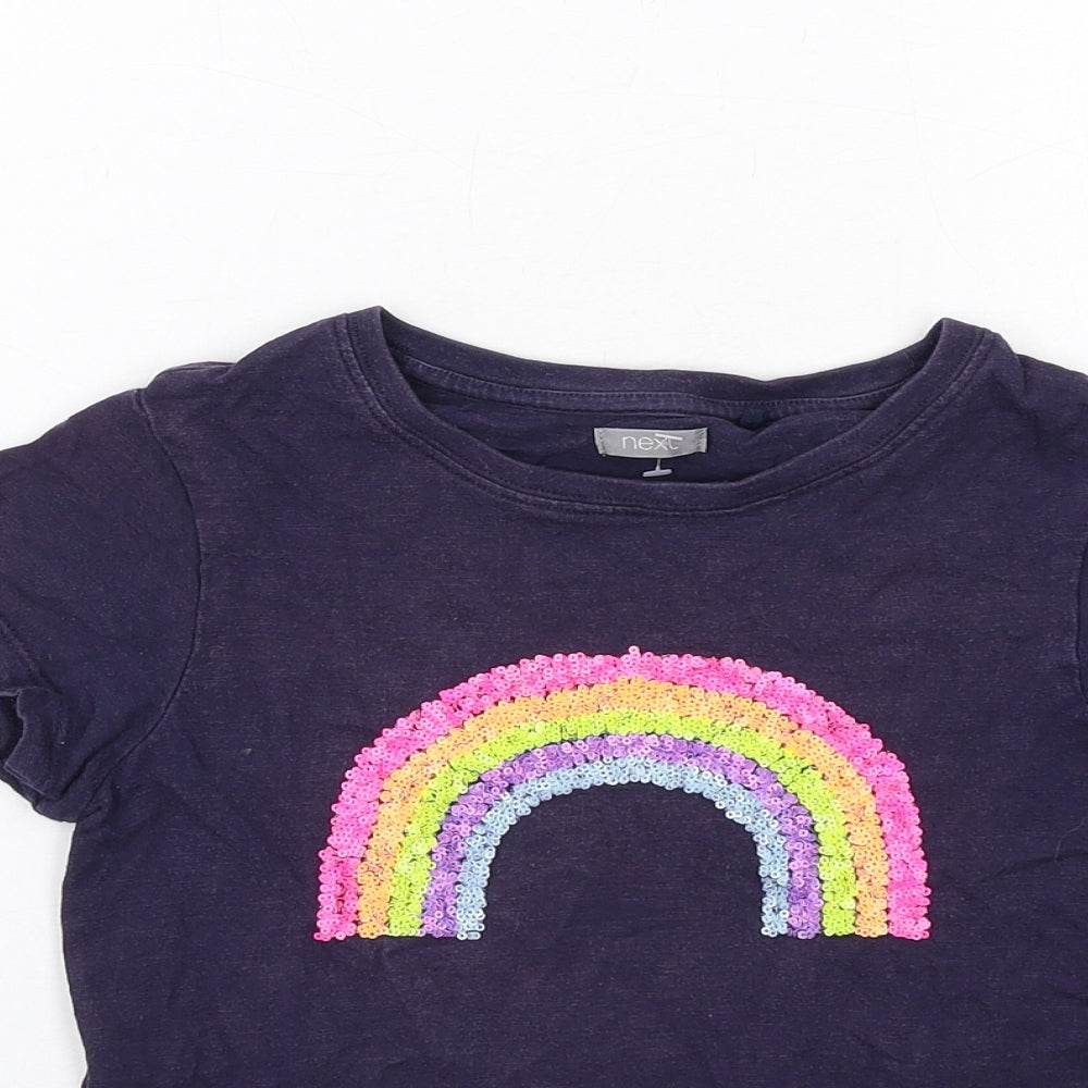 NEXT Girls Blue Cotton Basic T-Shirt Size 9 Years Boat Neck Pullover - Rainbow