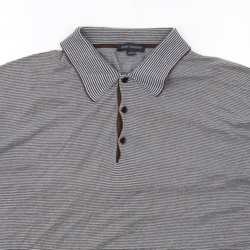 John Smedley Mens Blue Striped Cotton Polo Size XL Collared Button