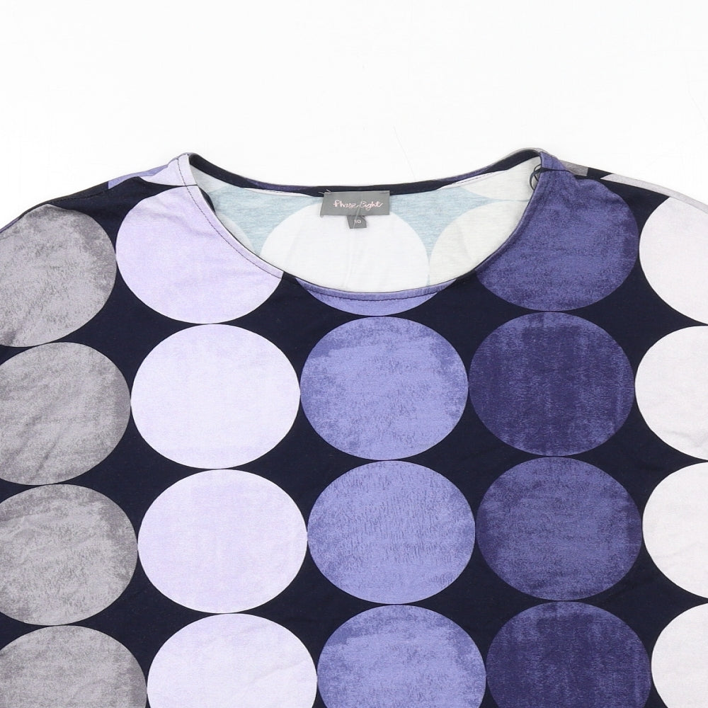 Phase Eight Womens Blue Polka Dot Viscose Basic Blouse Size 10 Round Neck