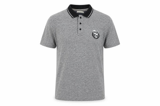 Front view of Onfire men’s grey cotton polo, size M, collared button