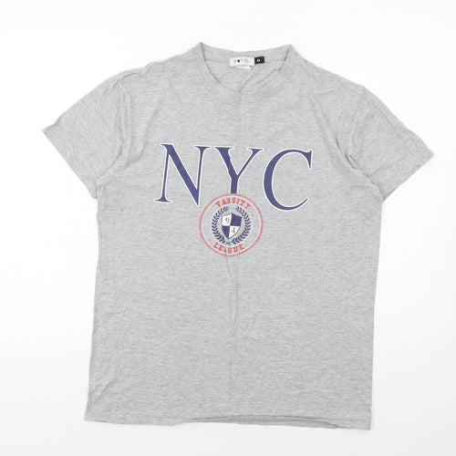 Spotted Womens Grey Cotton Basic T-Shirt Size M Crew Neck - NYC