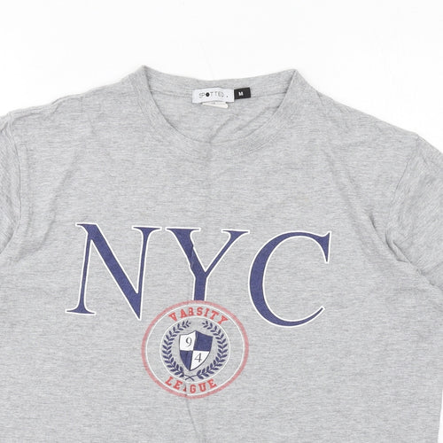 Spotted Womens Grey Cotton Basic T-Shirt Size M Crew Neck - NYC