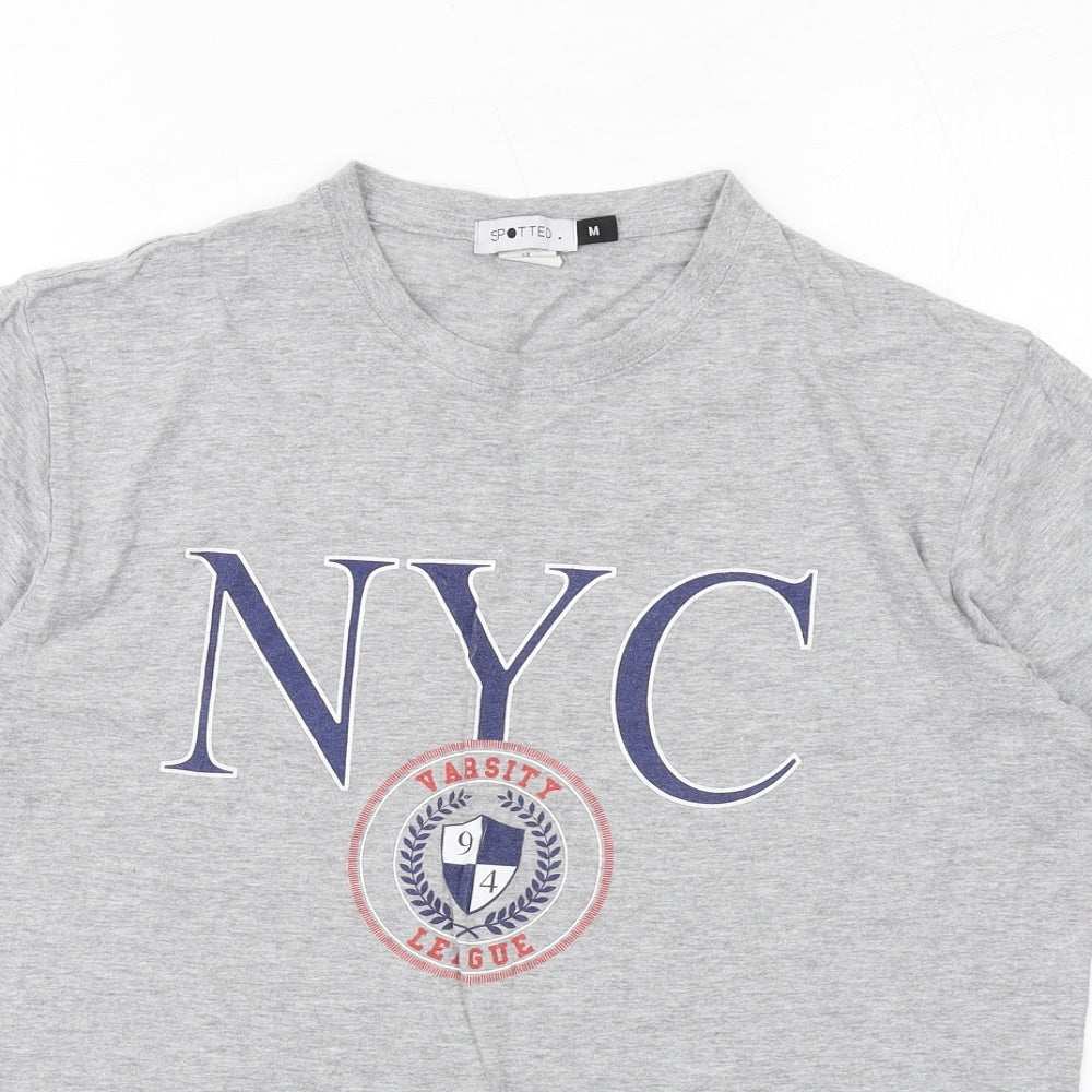 Spotted Womens Grey Cotton Basic T-Shirt Size M Crew Neck - NYC