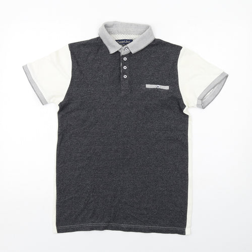 Twisted Soul Mens Grey Colourblock Cotton Polo Size XS Collared Button