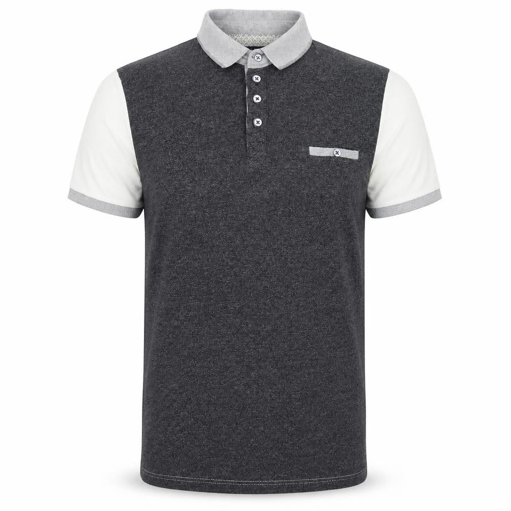Front view of Twisted Soul men’s grey colourblock cotton polo, size XS, collared button
