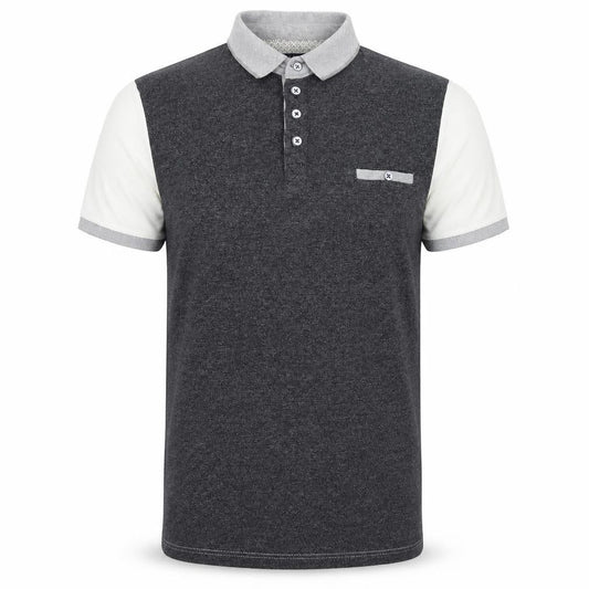 Front view of Twisted Soul men’s grey colourblock cotton polo, size XS, collared button