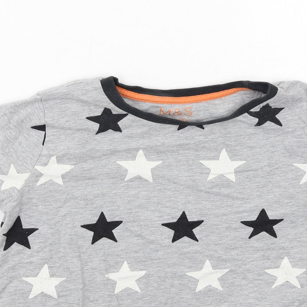 Marks and Spencer Boys Grey Geometric Cotton Basic T-Shirt Size 9-10 Years Crew Neck Pullover - Star Print