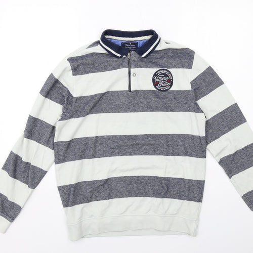 Vittorio Fratini Mens Green Striped Cotton Henley Sweatshirt Size L