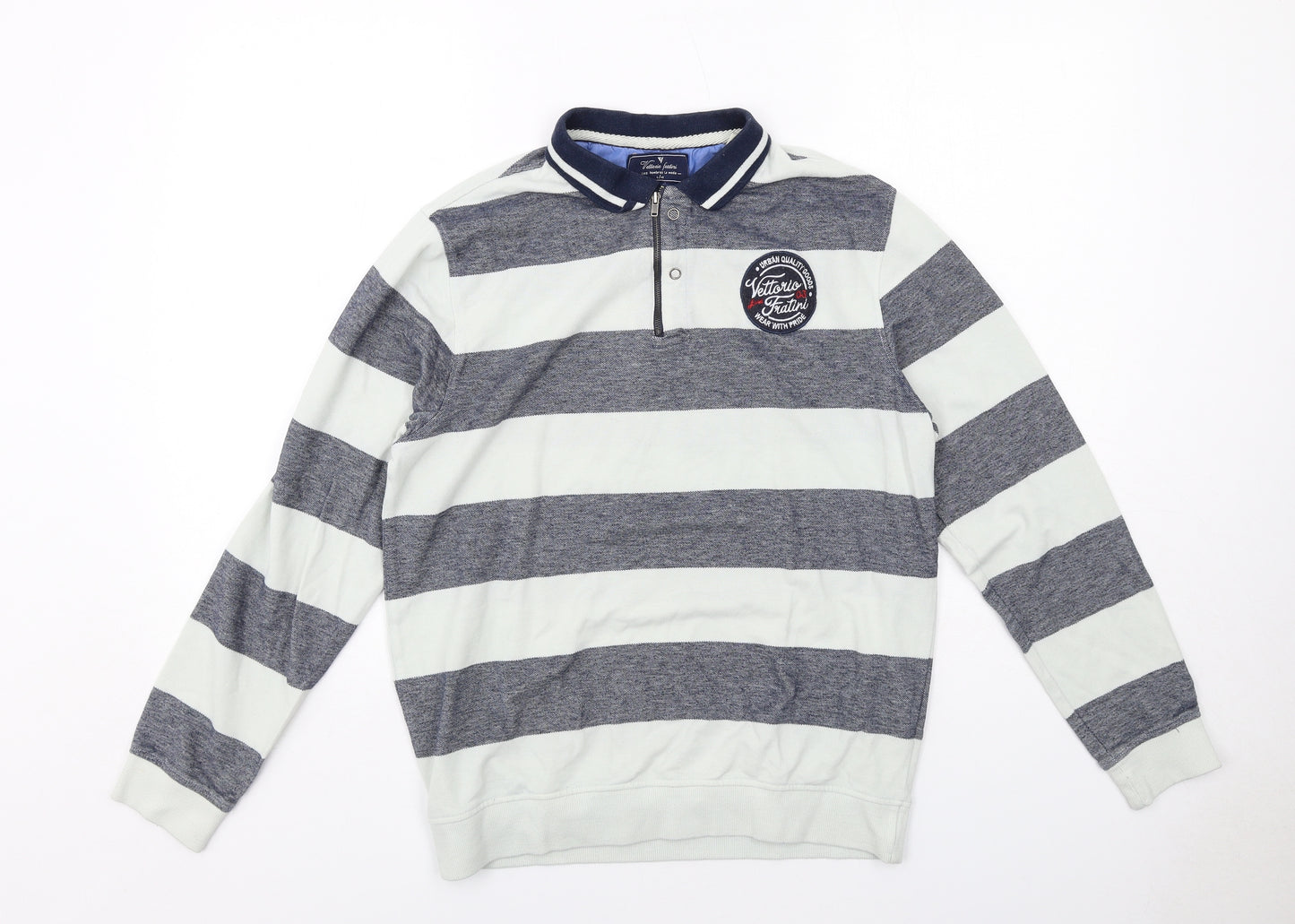 Vittorio Fratini Mens Green Striped Cotton Henley Sweatshirt Size L