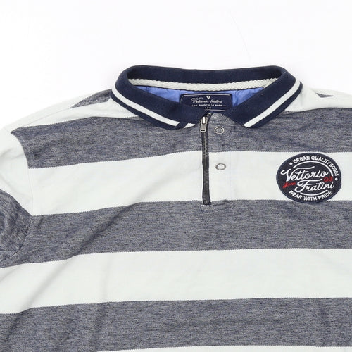 Vittorio Fratini Mens Green Striped Cotton Henley Sweatshirt Size L