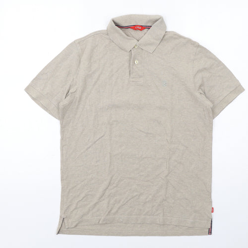 IZOD Mens Beige Cotton Polo Size S Collared Button