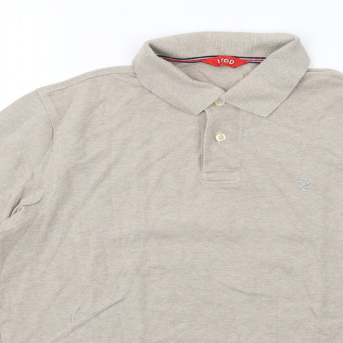 IZOD Mens Beige Cotton Polo Size S Collared Button