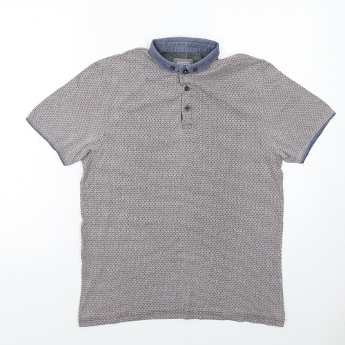 Burton Mens Red Geometric Cotton Polo Size S Collared Button
