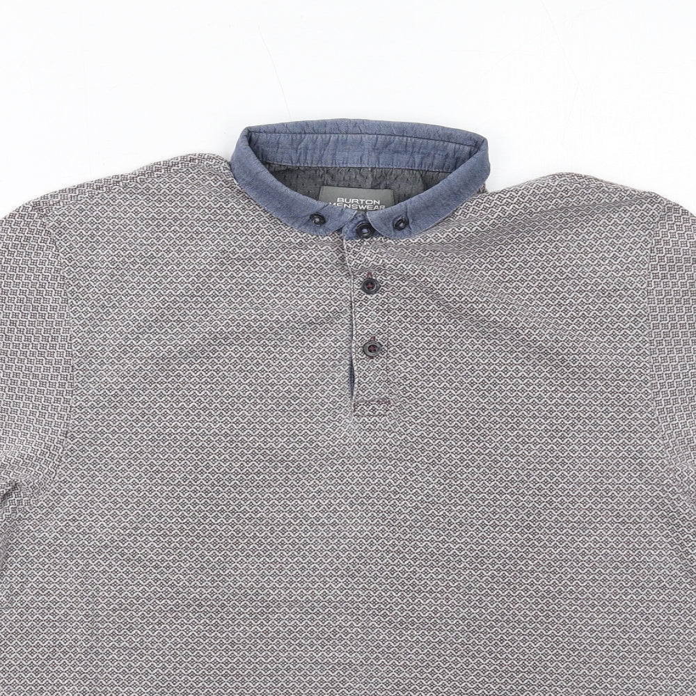 Burton Mens Red Geometric Cotton Polo Size S Collared Button