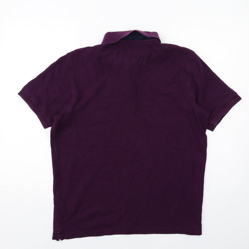 Marks and Spencer Mens Purple Cotton Polo Size M Collared Button