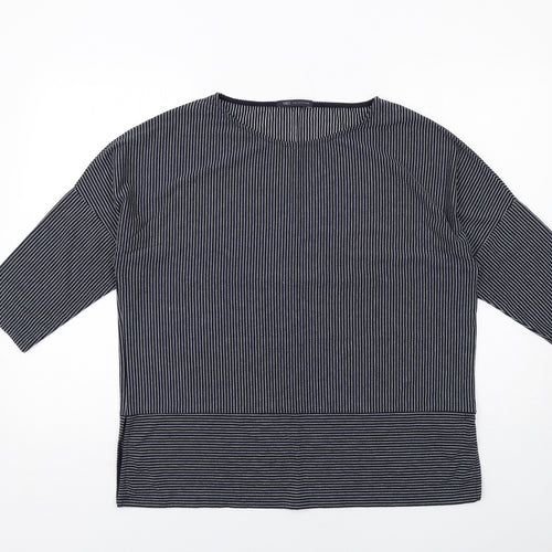 Marks and Spencer Womens Blue Striped Polyester Basic Blouse Size 16 Boat Neck