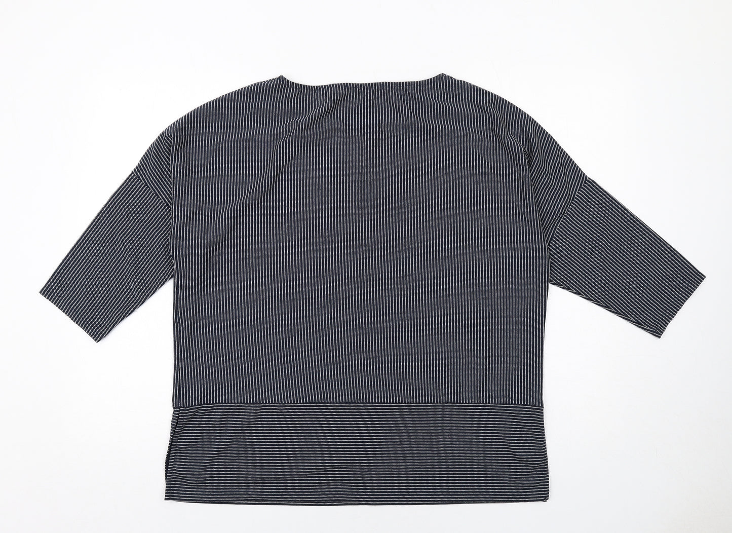 Marks and Spencer Womens Blue Striped Polyester Basic Blouse Size 16 Boat Neck