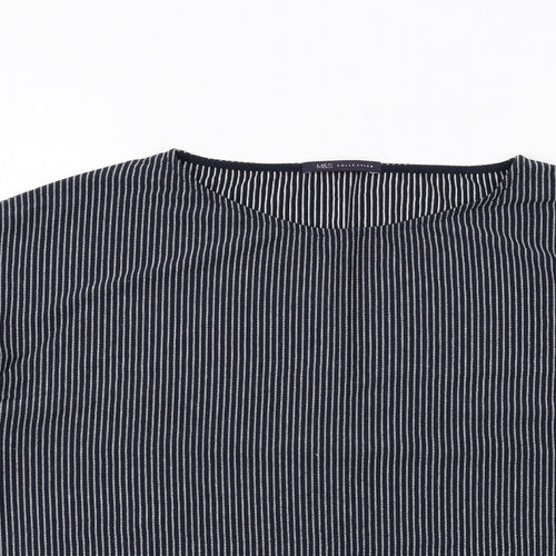 Marks and Spencer Womens Blue Striped Polyester Basic Blouse Size 16 Boat Neck