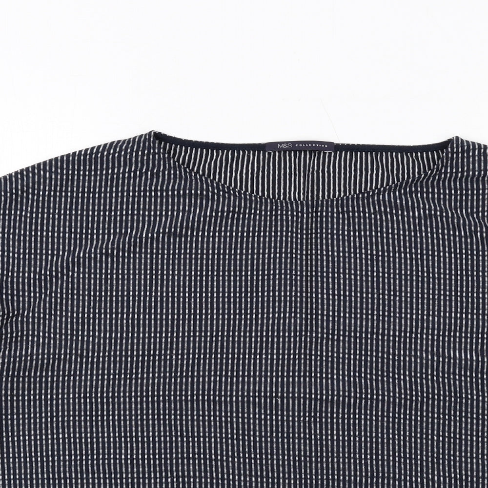 Marks and Spencer Womens Blue Striped Polyester Basic Blouse Size 16 Boat Neck
