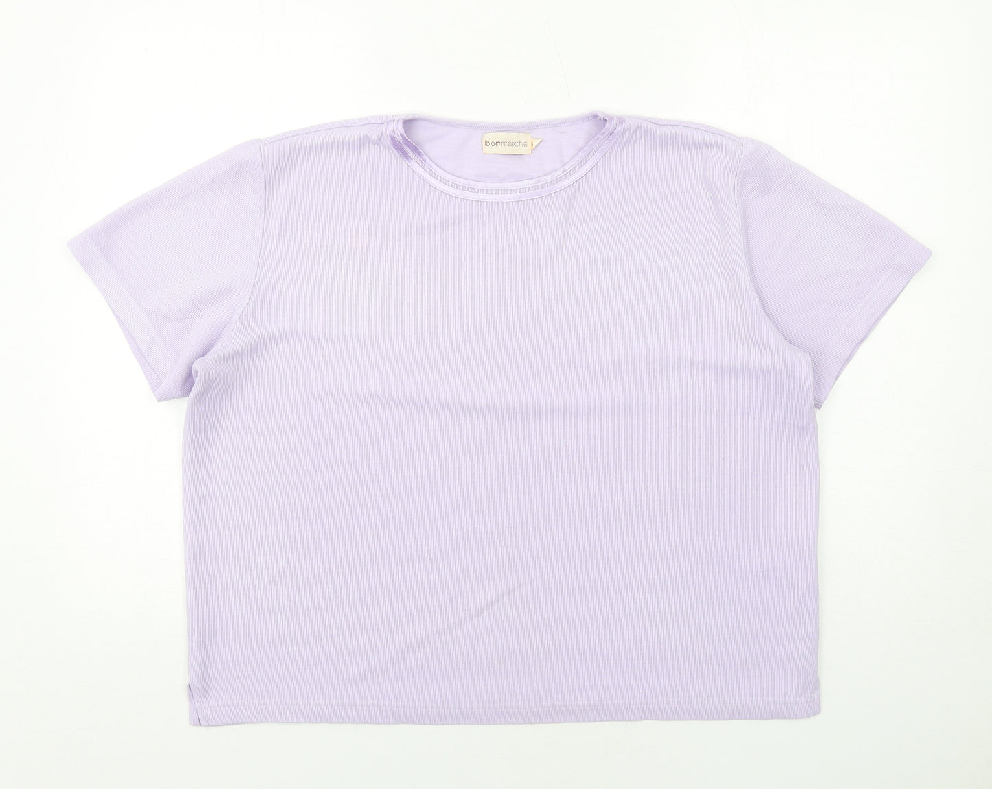 Bonmarché Womens Purple Cotton Basic T-Shirt Size L Crew Neck