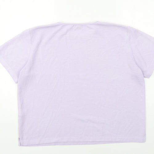 Bonmarché Womens Purple Cotton Basic T-Shirt Size L Crew Neck