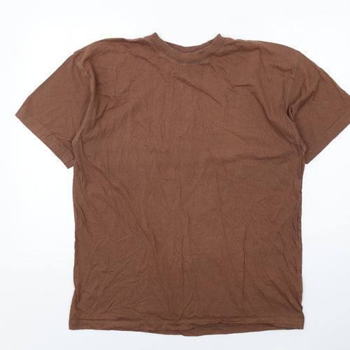 Dorothy Perkins Womens Brown Cotton Basic T-Shirt Size L Crew Neck