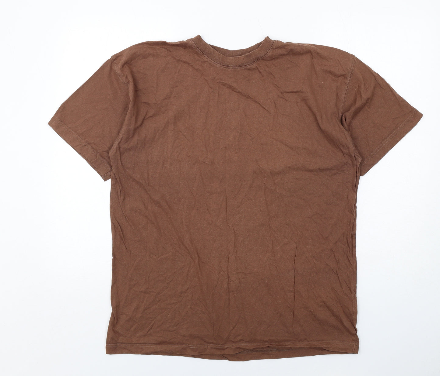 Dorothy Perkins Womens Brown Cotton Basic T-Shirt Size L Crew Neck