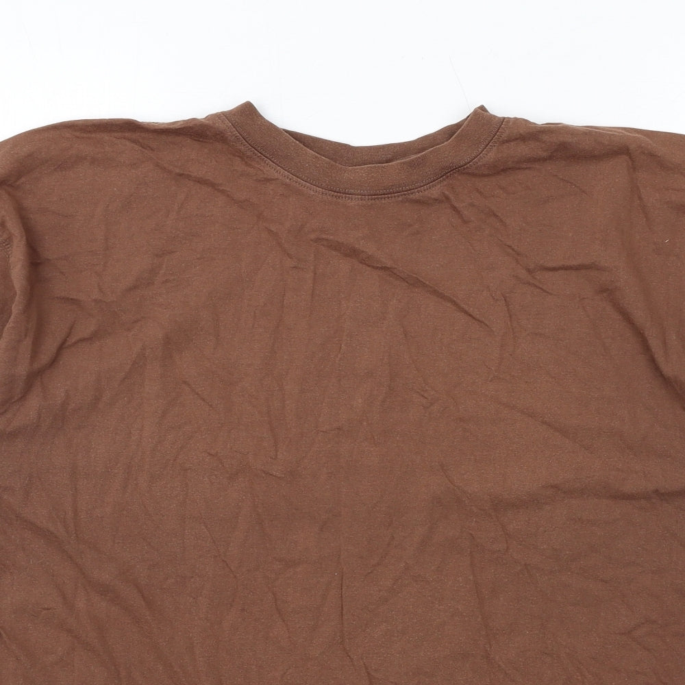 Dorothy Perkins Womens Brown Cotton Basic T-Shirt Size L Crew Neck