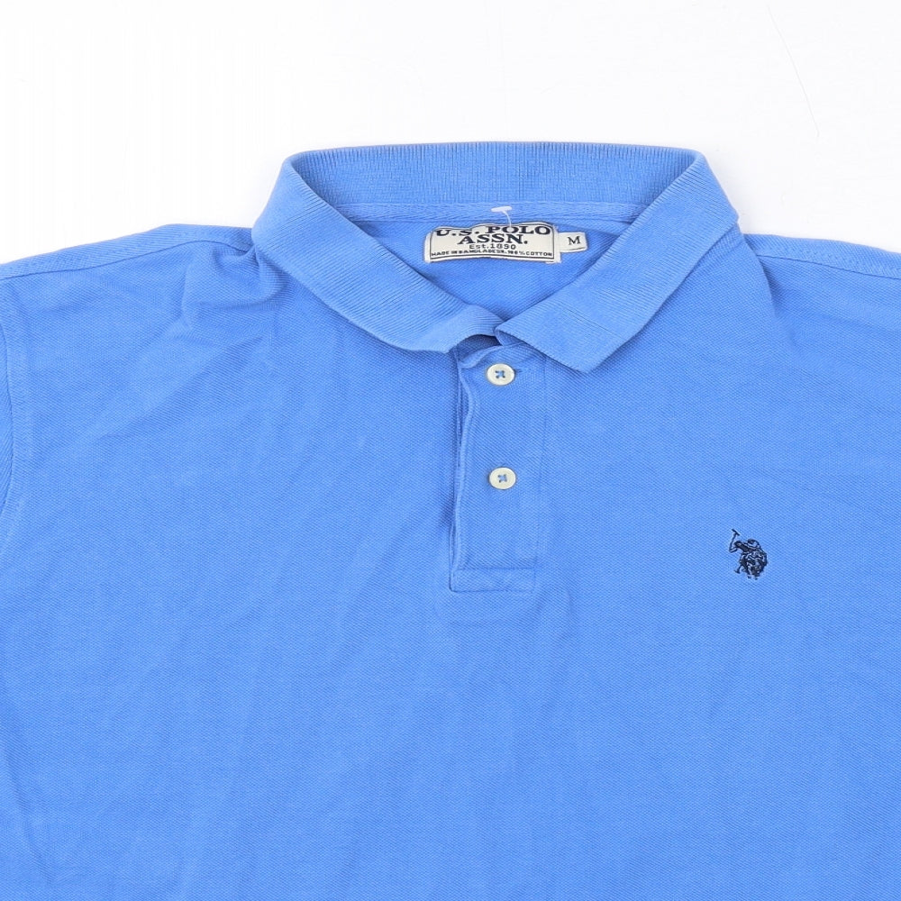 US Polo Assn. Mens Blue Cotton Polo Size M Collared Button