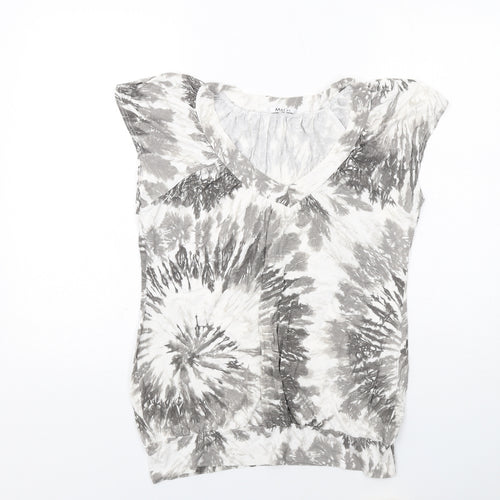 M&Co Womens Grey Geometric Viscose Basic Blouse Size 14 V-Neck