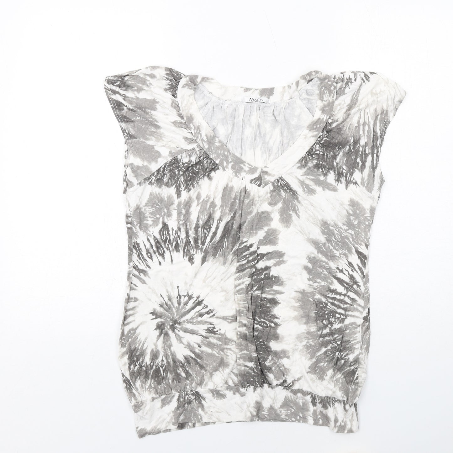 M&Co Womens Grey Geometric Viscose Basic Blouse Size 14 V-Neck