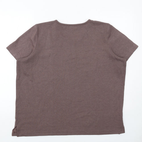 Bonmarché Womens Brown Polyester Basic T-Shirt Size L Crew Neck - Ribbed