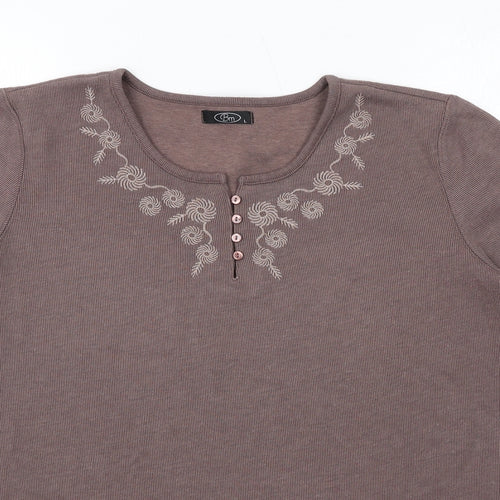 Bonmarché Womens Brown Polyester Basic T-Shirt Size L Crew Neck - Ribbed