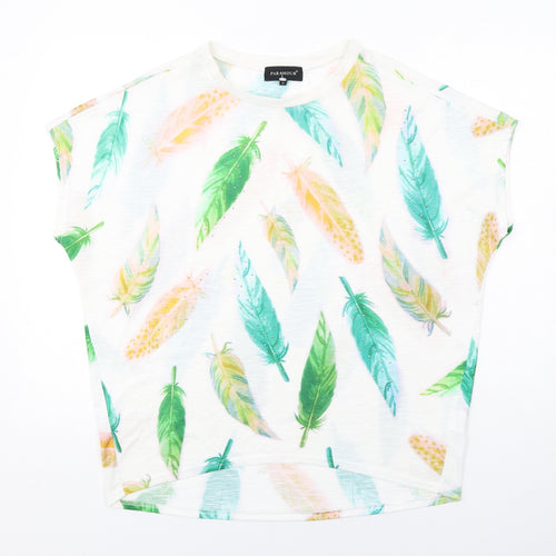 Paramour Womens Multicoloured Geometric Polyester Basic T-Shirt Size M Crew Neck - Leaf Print