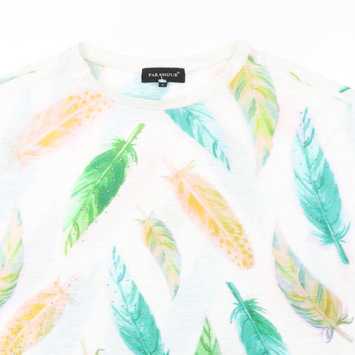 Paramour Womens Multicoloured Geometric Polyester Basic T-Shirt Size M Crew Neck - Leaf Print