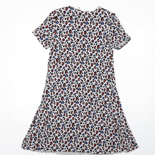 Marks and Spencer Girls Grey Animal Print Viscose T-Shirt Dress Size 13-14 Years Round Neck Pullover - Leopard Print