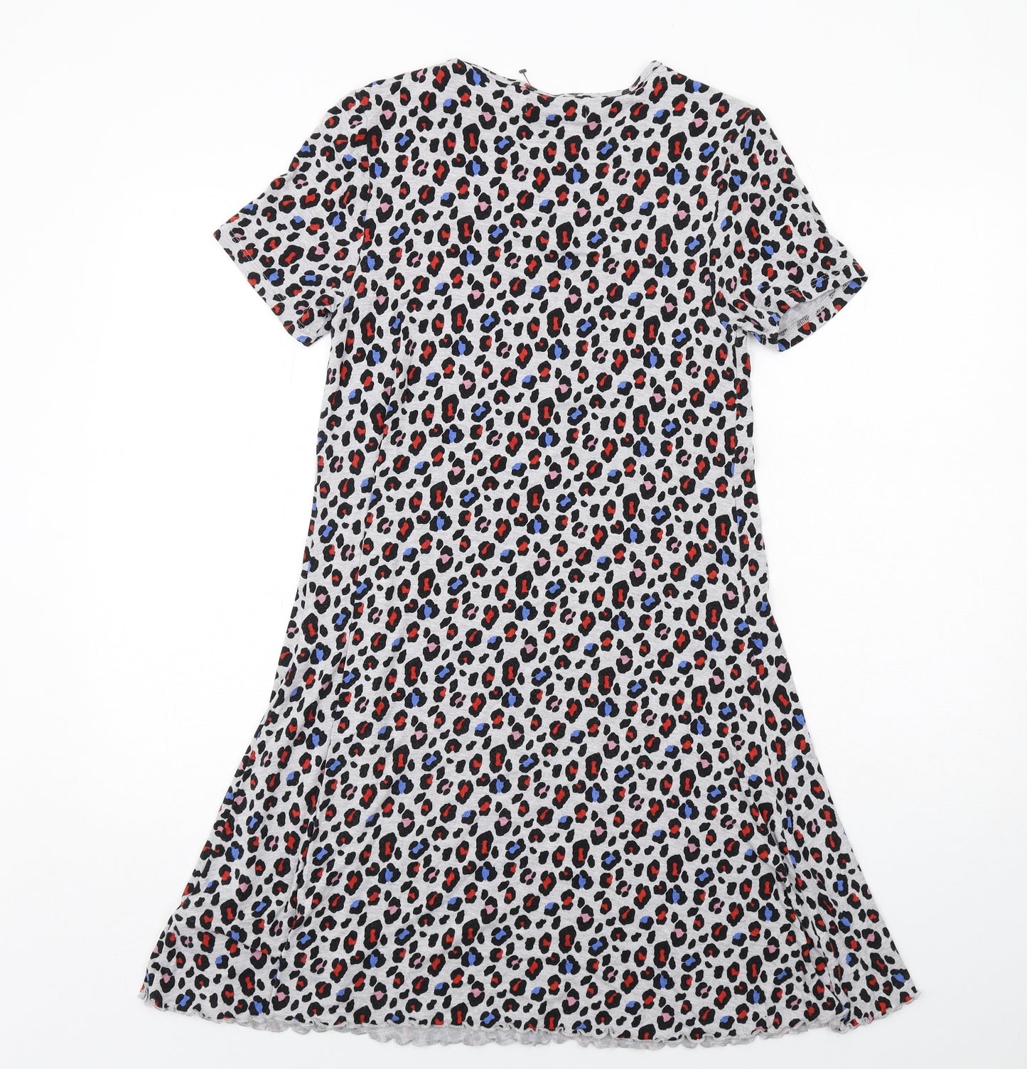 Marks and Spencer Girls Grey Animal Print Viscose T-Shirt Dress Size 13-14 Years Round Neck Pullover - Leopard Print
