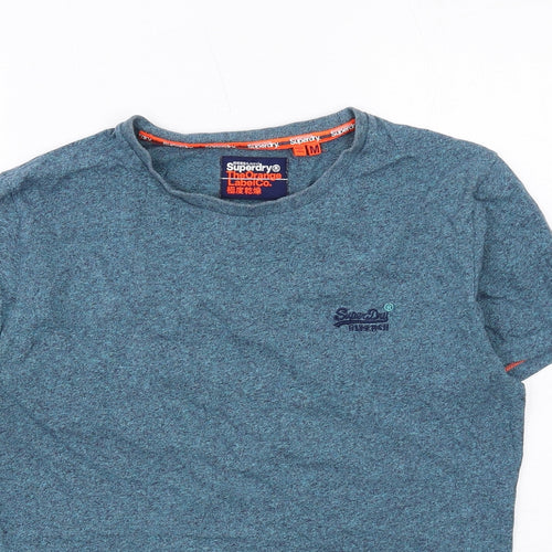 Superdry Mens Blue Cotton T-Shirt Size M Round Neck