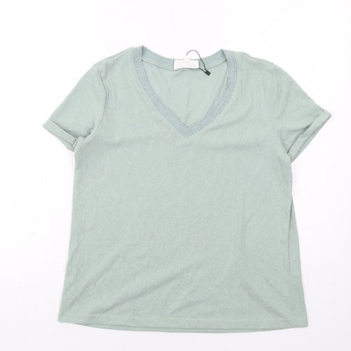 Grace & Mila Womens Green Cotton Basic T-Shirt Size M V-Neck
