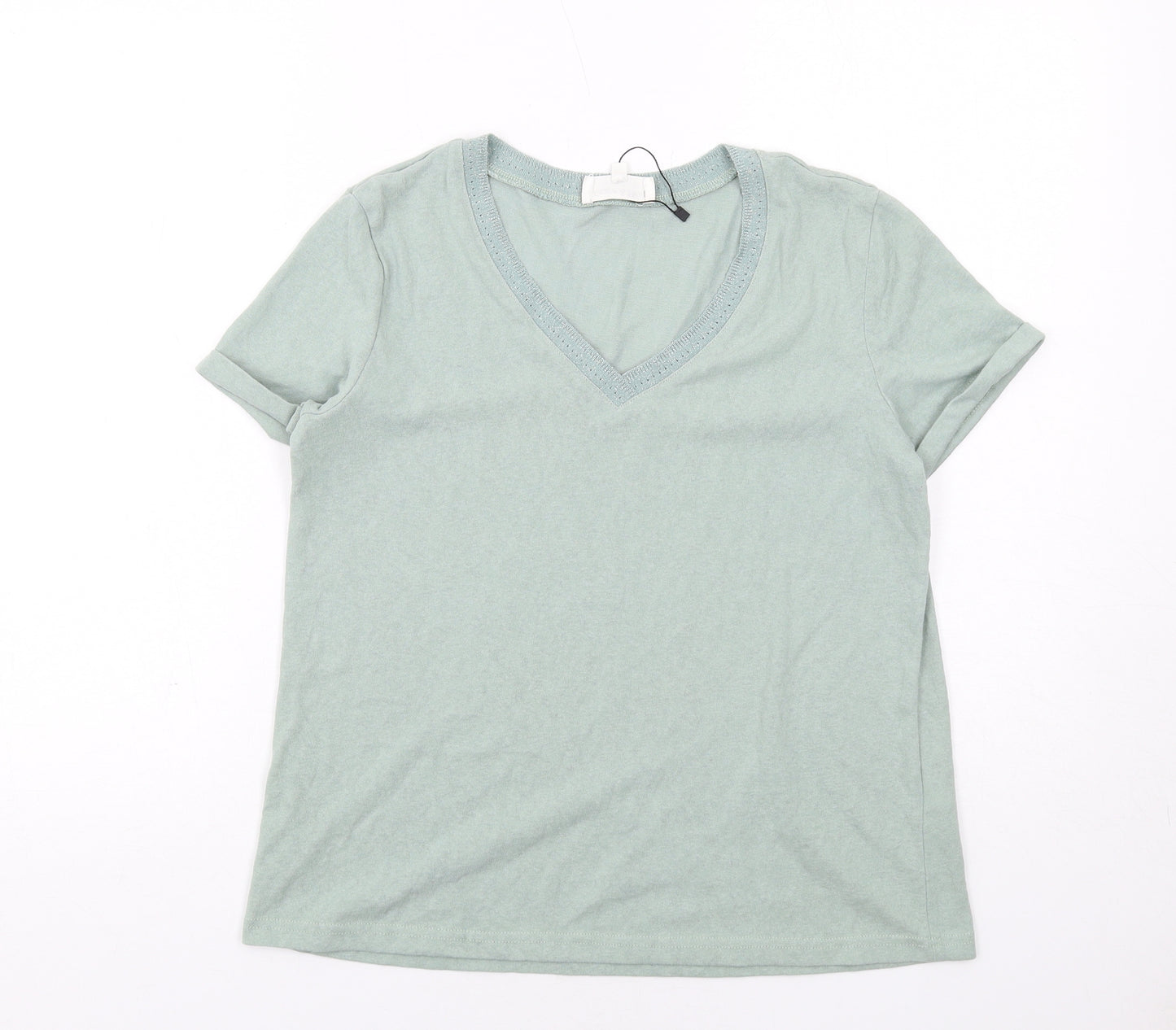 Grace & Mila Womens Green Cotton Basic T-Shirt Size M V-Neck