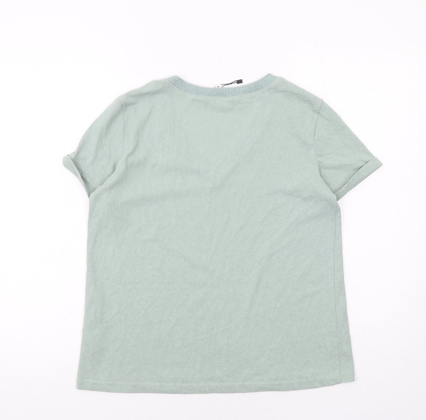 Grace & Mila Womens Green Cotton Basic T-Shirt Size M V-Neck