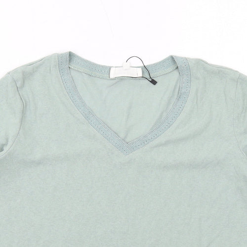 Grace & Mila Womens Green Cotton Basic T-Shirt Size M V-Neck