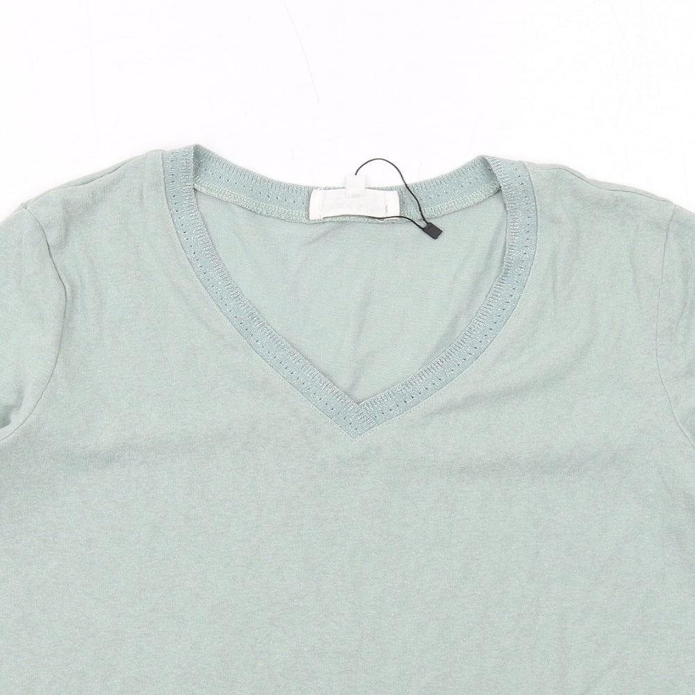 Grace & Mila Womens Green Cotton Basic T-Shirt Size M V-Neck
